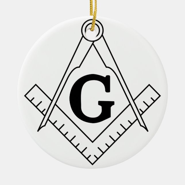 Das Quadrat und das Kompass-Freimaurerei-Symbol Keramikornament (Vorne)
