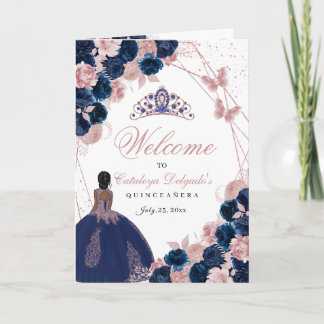 Das Quinceanera-Programm für Navy Blue & Pink Butt Einladung