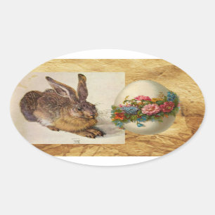 DAS RABBIT (JUGENDLICHE Hase) OSTEREIER MIT BLUME Ovaler Aufkleber