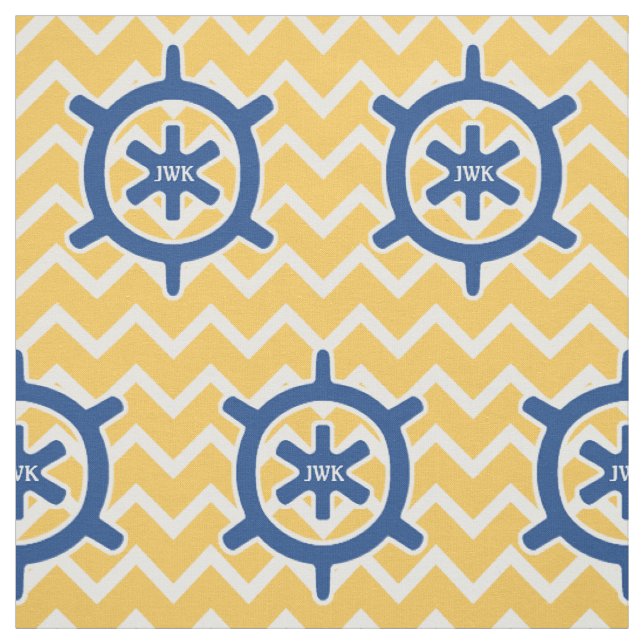Das Rad-Monogramm des blauen nautischschiffs und Stoff (Muster)