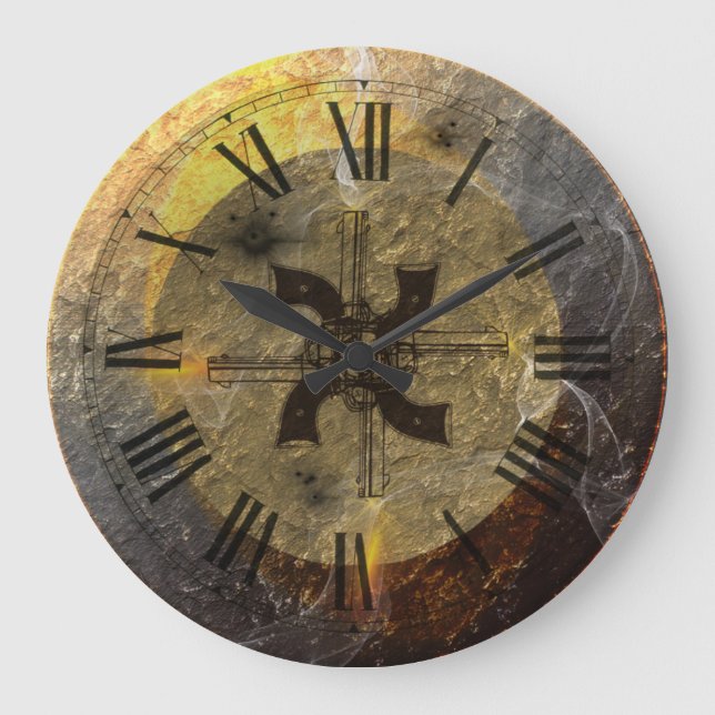 Das Rauchen von Schusswaffen-Cowboys-Aktion, mit d Große Wanduhr (Vorderseite)