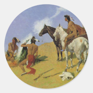 Das Rauchsignal ~ Frederic Remington Runder Aufkleber