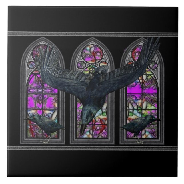 Das Ravens Gotische Dekorative Keepake Tile Trivet Fliese (Vorderseite)