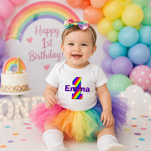 Das Regenbogen-Gestreifte Erstes-Geburtstags-Shirt Baby Strampler