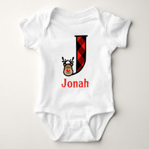 Das Ren-Weihnachtsbodysuitmonogramm J des Babys Baby Strampler