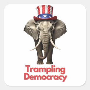 Das republikanische Party Elephant trampelt die De Quadratischer Aufkleber
