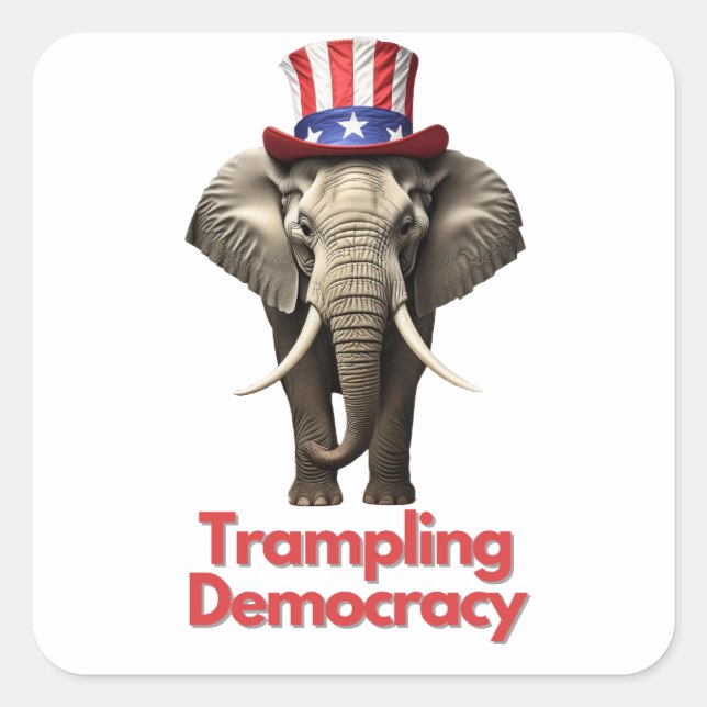 Das republikanische Party Elephant trampelt die De Quadratischer Aufkleber (Vorderseite)