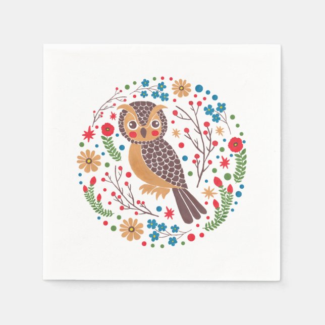 Das Retro Horned Owl Serviette (Vorderseite)