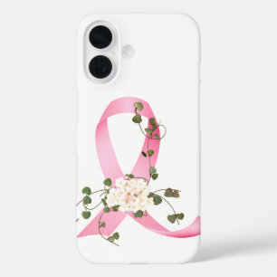 Das rosa Band mit Efeu auf Weiß iPhone 16 Hülle