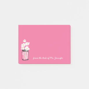 Das rosa Blumen Weckglas-weiße Gänseblümchen Post-it Klebezettel