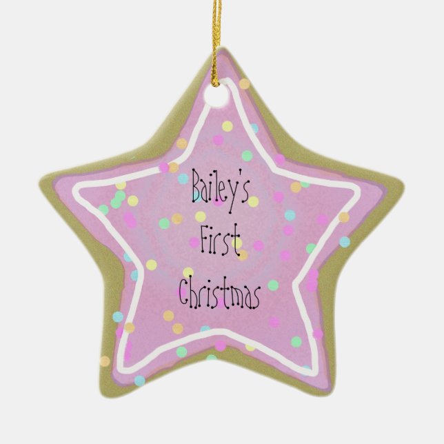 Das Rosa-Stern-Plätzchen des Babys mit besprüht 1. Keramik Ornament (Vorne)