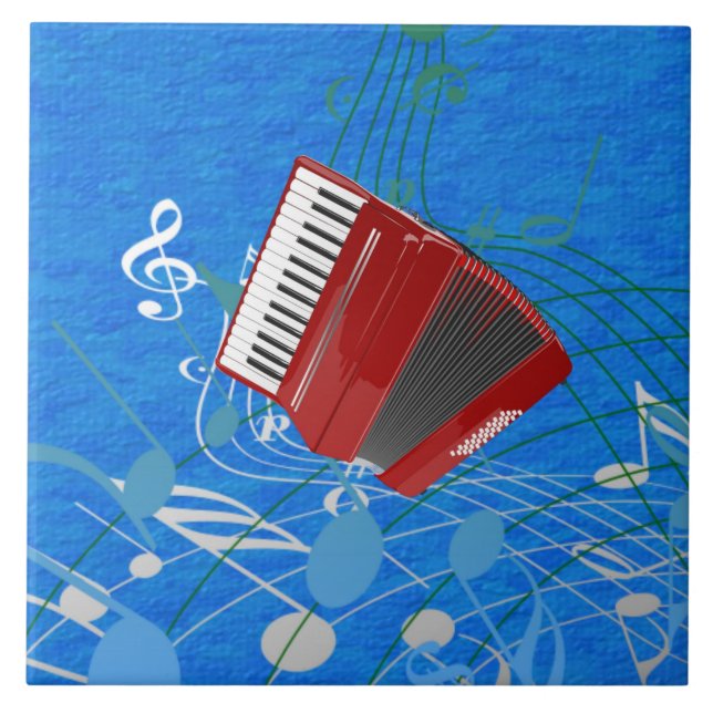 Das rote Akkordeon, das blaue Musikdesign Fliese (Vorderseite)