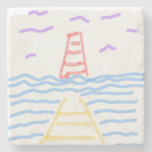 Das rote Leuchtturm und das Gelbe Pier Steinuntersetzer