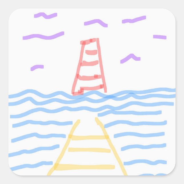 Das rote Leuchtturm und die Gelben Pier-Golfbälle Quadratischer Aufkleber (Vorderseite)