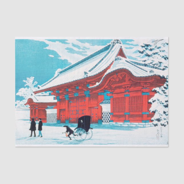 Das rote Tor von Hongo in Snow von Hiroaki Takahas Seidenpapier (Vorderseite)