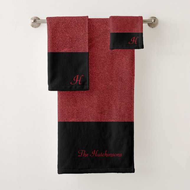 Das rote Velvet-Muster mit Schwarz anpassen Badhandtuch Set (Insitu)