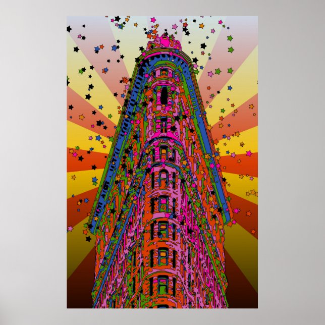 Das rötliche Flatiron-Gebäude, gelbe Schwellen Poster (Vorne)