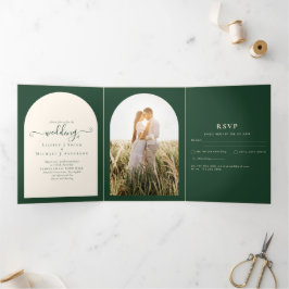 Das RSVP-FOTO des Emerald Green Wedding Program Dreifach Gefaltete Einladung