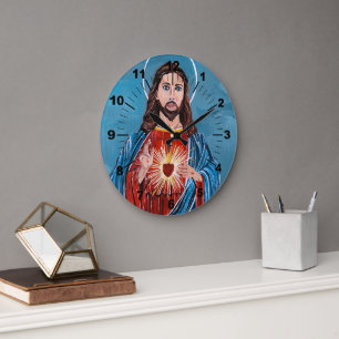 Das Sacred Heart Gemälde von Alfred Fox Große Wanduhr