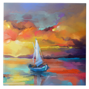 Das Schiff auf der Insel Rainbow Fliese