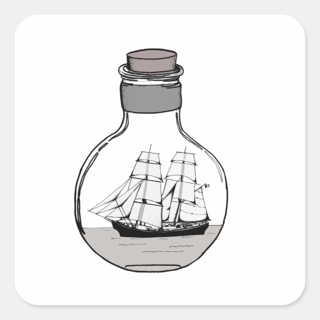Das Schiff in der Glühlampe Quadratischer Aufkleber (Vorderseite)