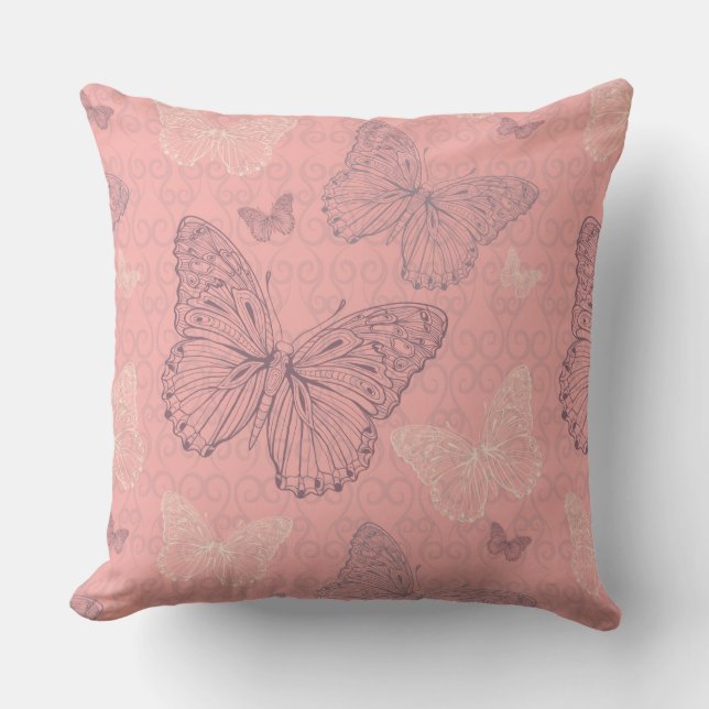 Das Schmetterlings-Rosa Kissen (Vorderseite)