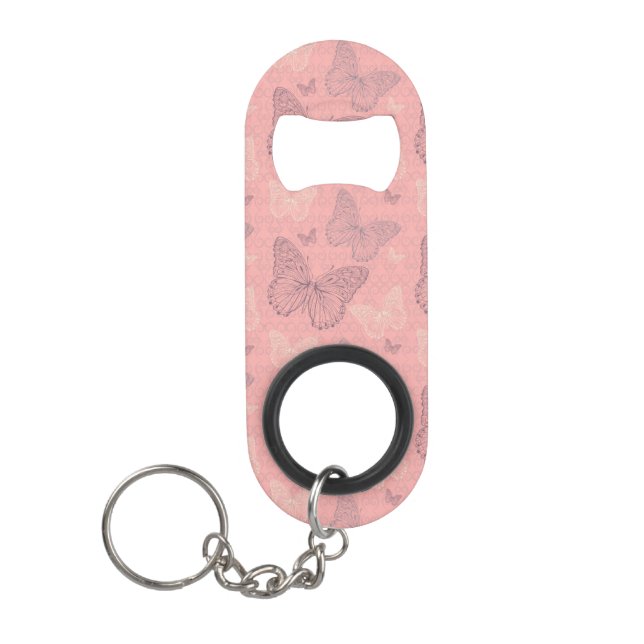 Das Schmetterlings-Rosa Schlüsselanhänger Flaschenöffner (Vorderseite)