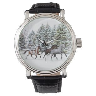 Das Schnee durchqueren - Laufende Pferde Artwork Armbanduhr