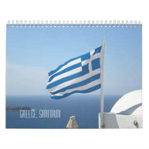 Das schöne See-Weiße Haus Griechenlands Santorini Kalender