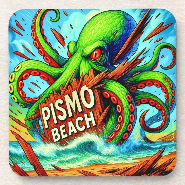 "DAS SCHÖNE VON DEN BREAKERN AM STRAND VON PISMO". GETRÄNKEUNTERSETZER (Vorderseite)