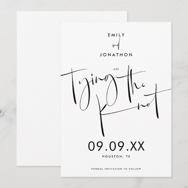 Das Schwarz-weiße Knot-Elegante-Script Save The Date (Vorne/Hinten)