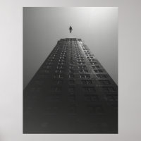 Das schwarz-weiße Poster eines Mannes fällt