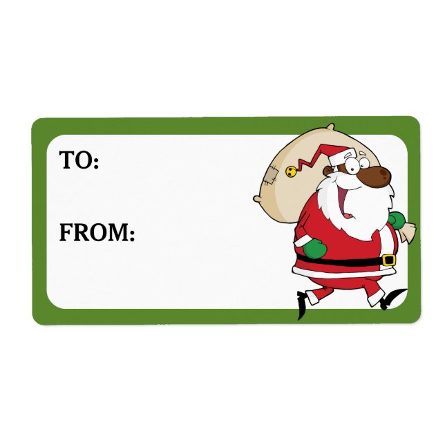 Das schwarze, Santa bedruckte Geschenklabel (Vorne)