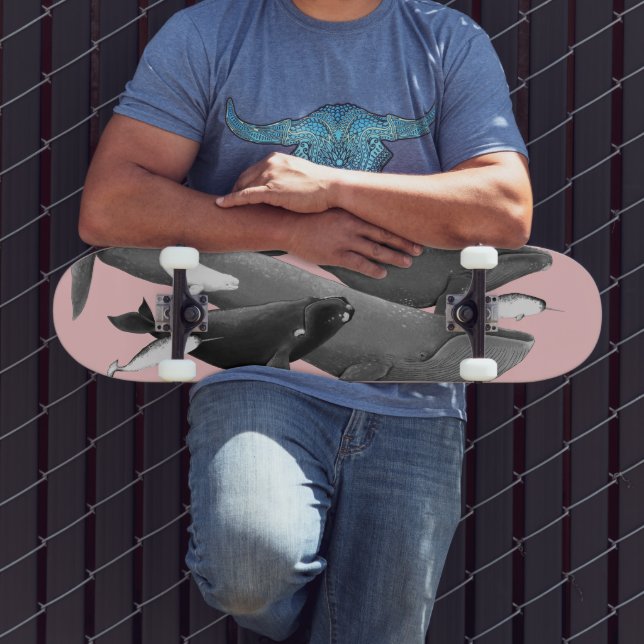 Das Schwimmen der Wale Illustration Art Whale Pink Skateboard (Außenbereich 3)