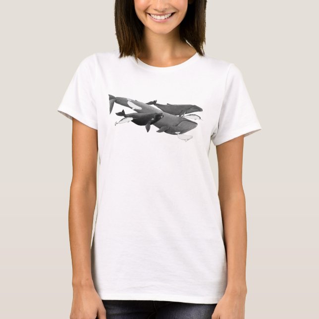 Das Schwimmen von Walen illustriert Kunstwale T-Shirt (Vorderseite)