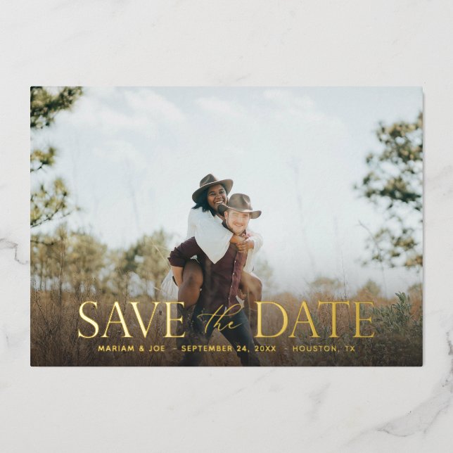 Das Script H Modern 2 Foto Save the Date Folieneinladung (Vorderseite)