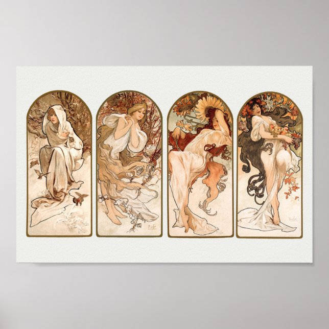 Das Seasons Alphonse Mucha Art Nouveau Poster (Vorne)