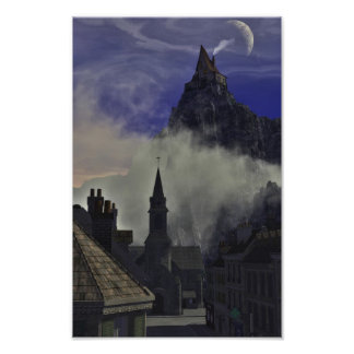Das seltsame Hochhaus aus Nebel Fotodruck