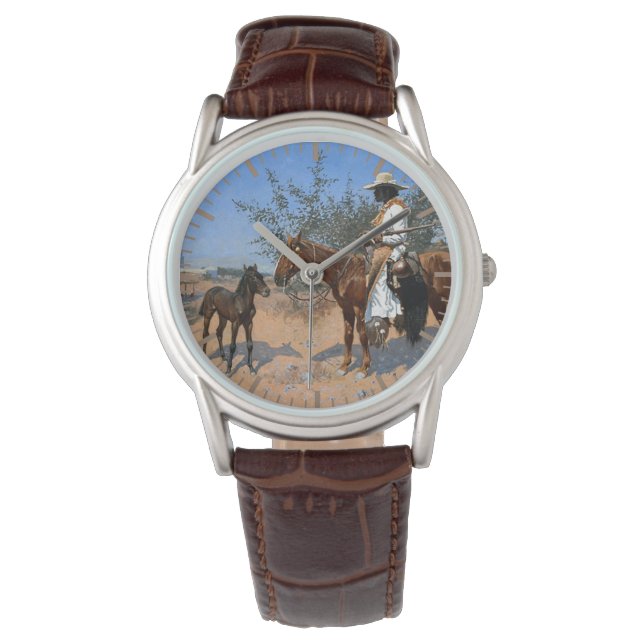 Das Sentinel Frederic Remington 1889 Cowboy-Thema Armbanduhr (Vorderseite)