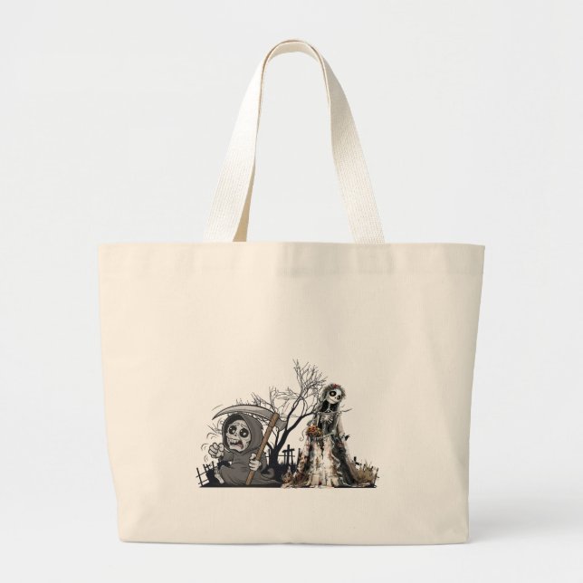 Das Skelett und die Corpse Bride. Jumbo Stoffbeutel (Vorne)