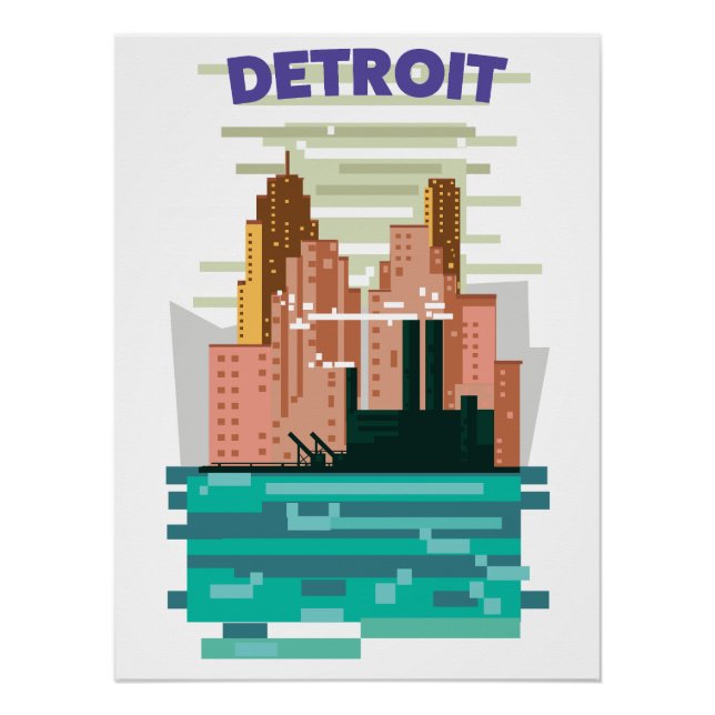 Das Skyline-Poster von Detroit City. Poster (Vorderseite)