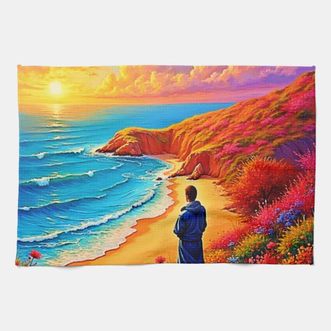 Das Sonnenset Beach Solitude Design Geschirrtuch (Horizontal)