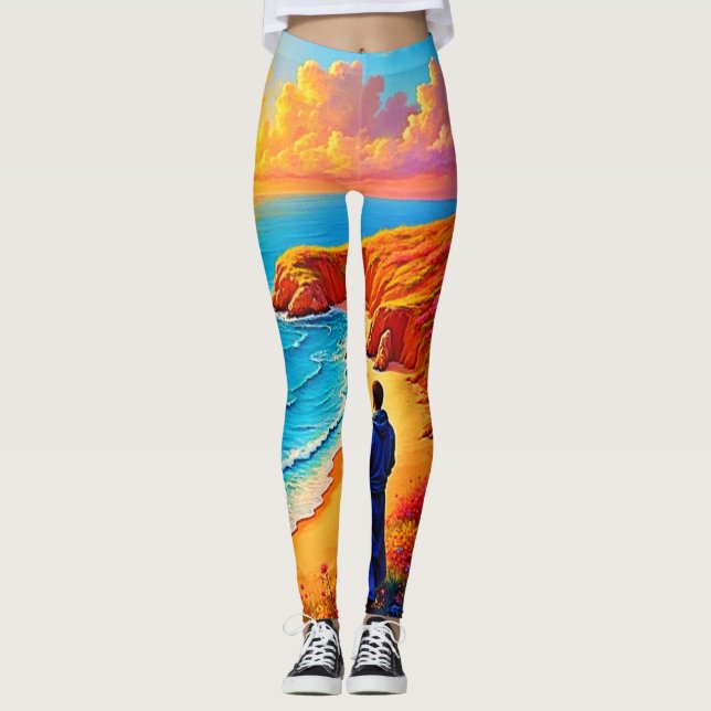 Das Sonnenset Beach Solitude Design Leggings (Vorderseite)