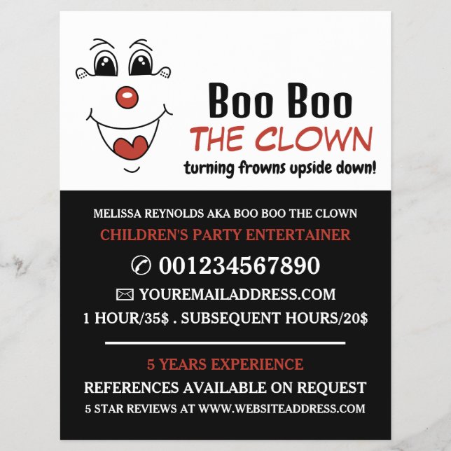 Das sonnige Gesicht, der Kinderunterhalter, Clownw Flyer (Vorne)