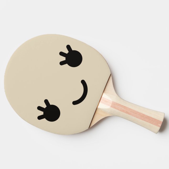 Das sonnige Gesicht. Emoji. Emoticon. Tischtennis Schläger (Seitenansicht)