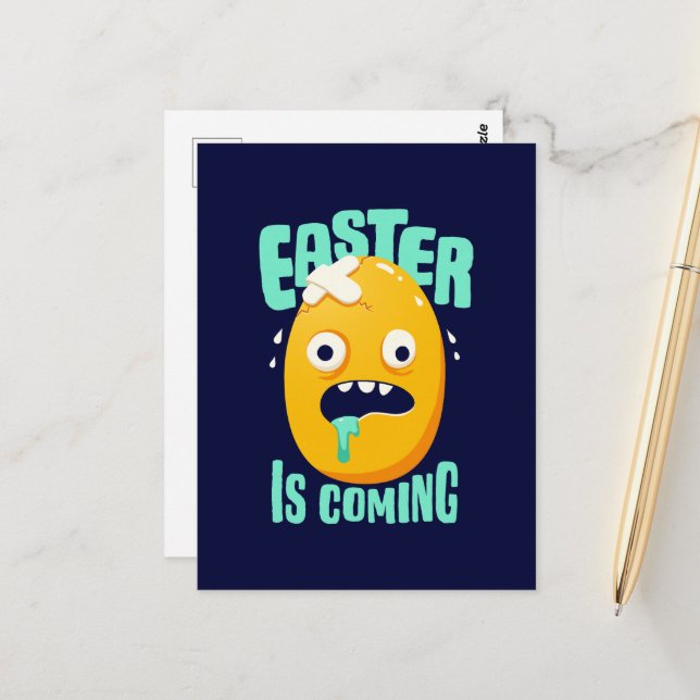 Das sonnige Ostern kommt mit dem Gelbeier Postkarte (Vorderseite/Rückseite Beispiel)