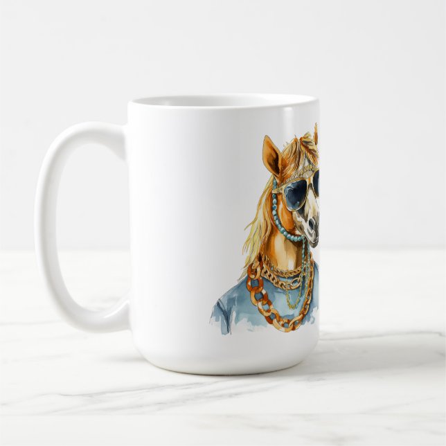 Das sonnige Pferd ist bereit für einen Foto-Shooti Kaffeetasse (Links)