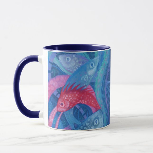Das Spawnschen, der Fisch, Rosa und Blau, das Unte Tasse (Links)