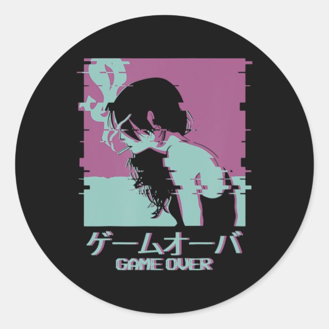 Das Spiel der japanischen Girl-Anime Runder Aufkleber (Vorderseite)