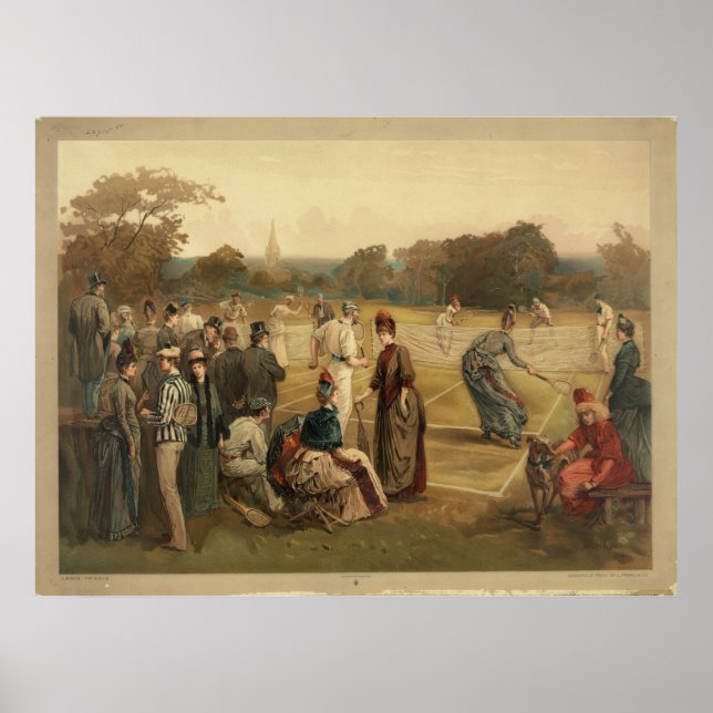 Das Spiel des Rasen-Tennis der Frauen aus dem 19.  Poster (Vorne)